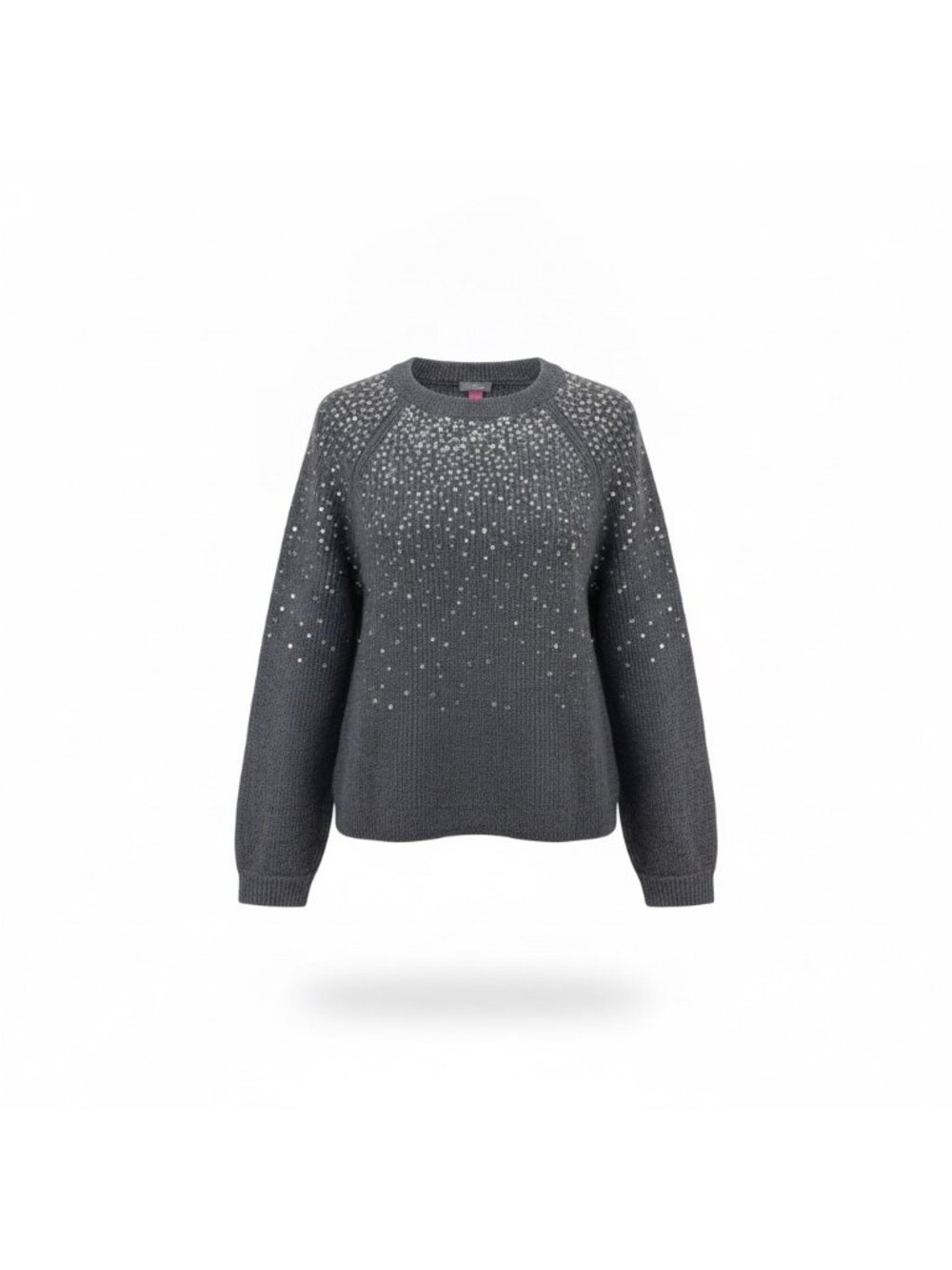 Vince Camuto Womens Gray Sequined Knit Sweater Sparkle Accent Sz M